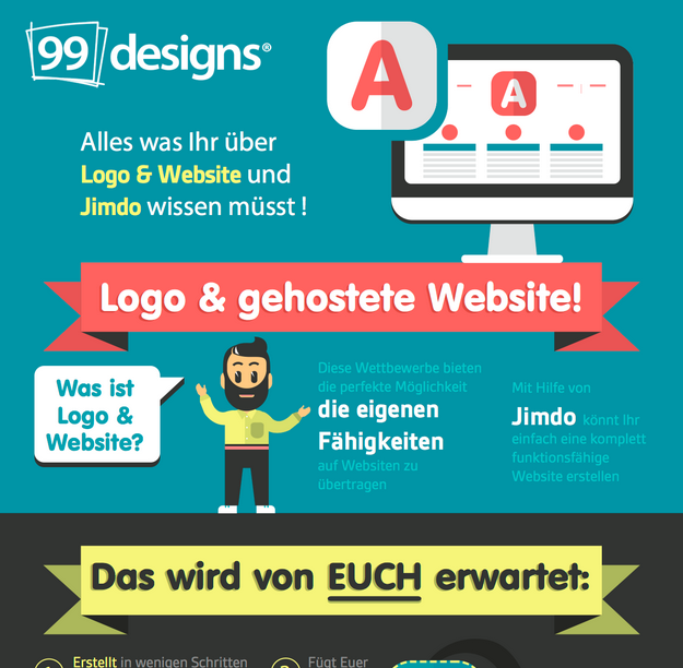 Die Infografik enthält eine Checkliste mit Aufgaben, die der Designer erledigen muss und weiteren Informationen zu den Jimdo Features, die Euch für die Erstellung einer schönen, vollständig funktionierenden Website zur Verfügung stehen. 