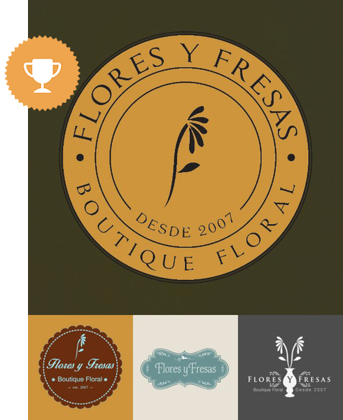 flores y fresas floral logo design 