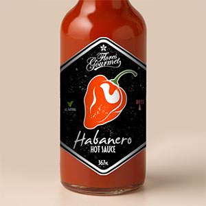Product label for Flores Gourmet Habanero Hot sauce by Flame Graphic
