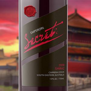 Product label for Emperors Secret by phi design