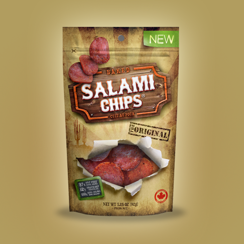 Product packaging for Salami Chips by tomdesign.org