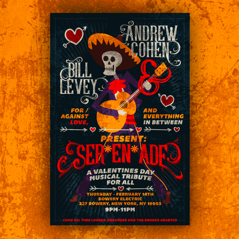 A trendy graphic poster featuring a mariachi skeleton with a guitar done on 99designs.