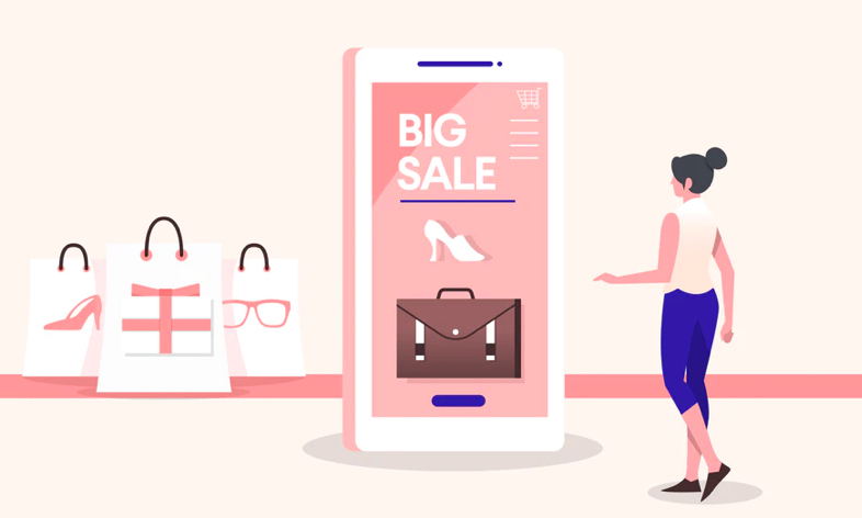 Graphic showing an online design-style of an ecommerce website for a small retail business.