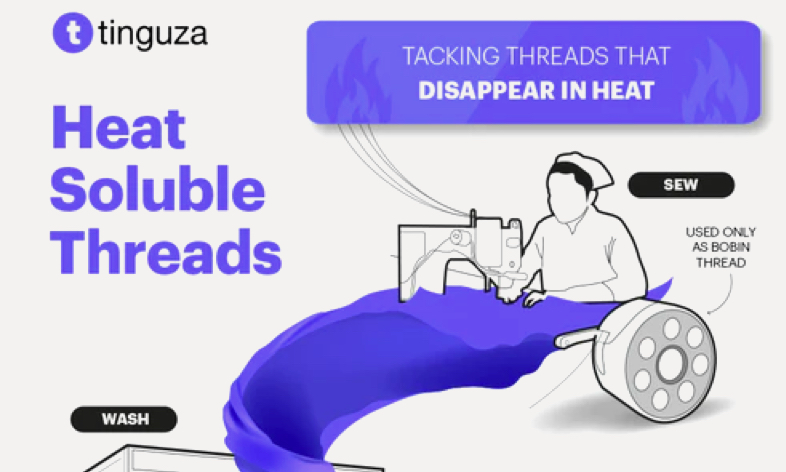 Graphic showing a seamstress sewing threads representing good content marketing strategies.