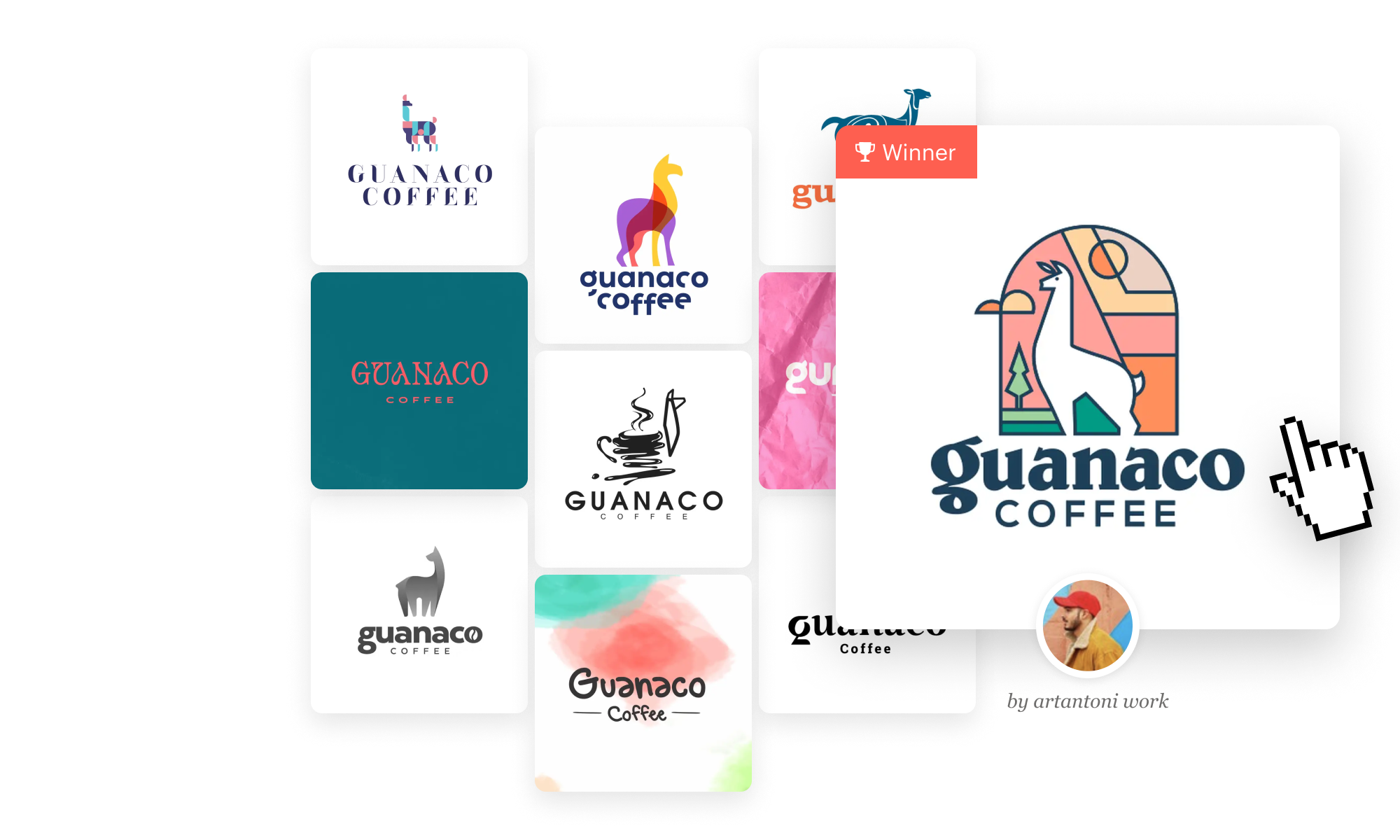 Variety of custom logo designs made on 99designs.